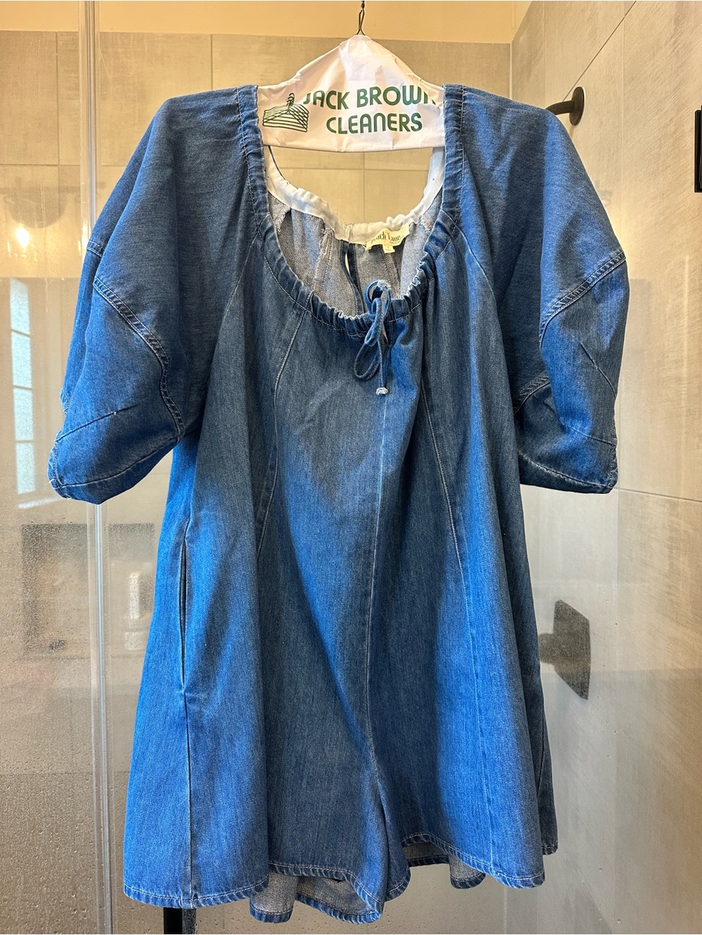 Peach Love California Blue Denim Romper
